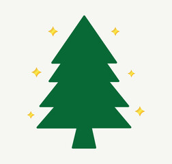 Merry Christmas. Golden stars, tree illustration. Vector for greeting card,   banner, social media, marketing