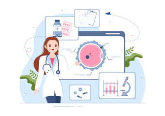 Fertility Clinic on Infertility Treatment for Couples and Handles in Vitro Fertilization Programs in Flat Cartoon Hand Drawn Templates Illustration