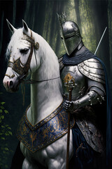 Fototapeta na wymiar Knight in Shining Armor on a Horse