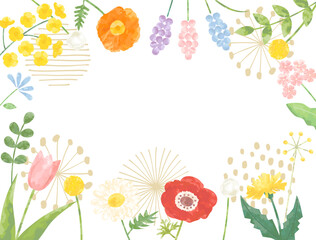 菜の花やチューリップやタンポポなどの春の花と北欧風の柄を組み合わせたフレーム