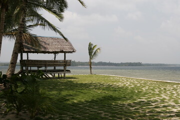 Outdoor hut at the beach on a windy day
