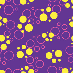 Yellow and Pink Polka Dots on Purple Background Surface Design and Textiles Seamless Repeat Pattern Design  