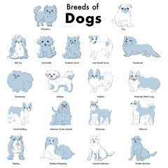 シンプルでかわいい人気の犬種　手描き線画ベクターイラストセット