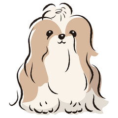 シンプルでかわいいシーズー　手描き線画ベクターイラスト