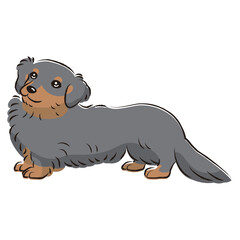 シンプルでかわいいミニチュアダックスフント　手描き線画ベクターイラスト