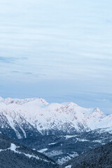 Snowy mountains in Grandvalira in Andorra in winter