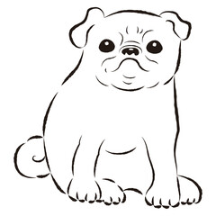 シンプルでかわいいパグ　手描き線画ベクターイラスト