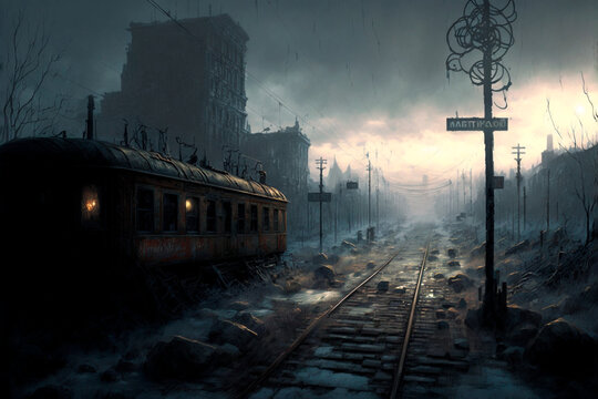 railway station in an apocalyptic world