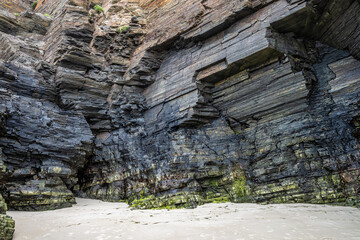 Natural rock arches Cathedrals beach, Playa de las catedrales at Ribadeo, Galicia, Spain