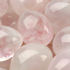 Close up of polished pink quartz mineral gemstones. Generative AI 