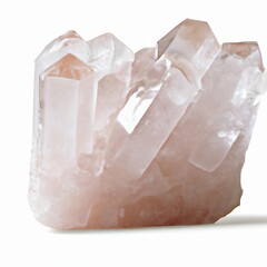 Close up of pink quartz mineral gemstone on white background. Generative AI 