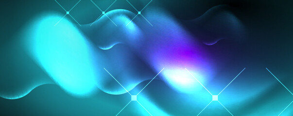 Neon glowing waves, magic energy space light concept, abstract background wallpaper design