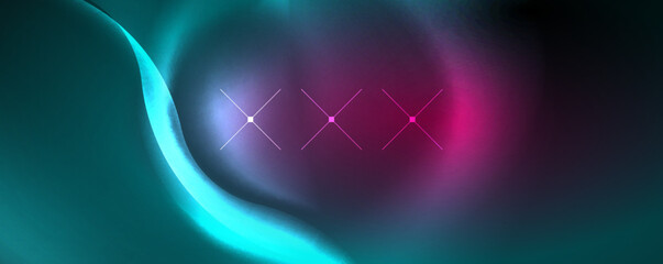 Neon glowing waves, magic energy space light concept, abstract background wallpaper design