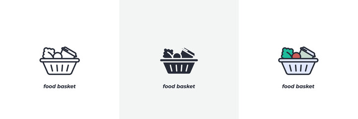 food basket icon. Line, solid and filled outline colorful version, outline and filled vector sign. Idea Symbol, logo illustration. Vector graphics