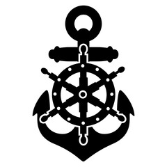 Anchor With Ship Steering Wheel Silhouette Vector
