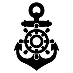 Anchor With Ship Steering Wheel Silhouette Vector