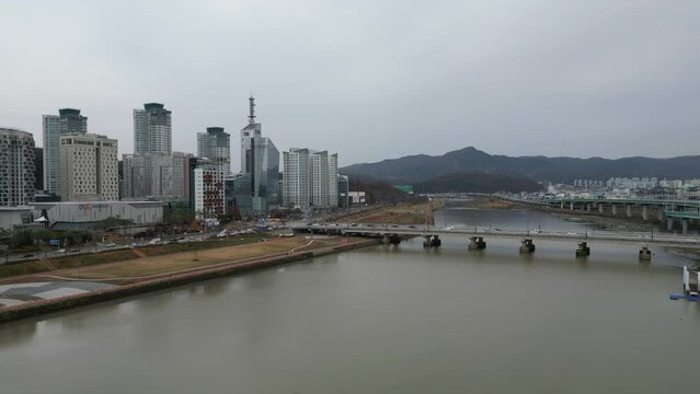 Daejeon downtown aerial view in winter, South Korea