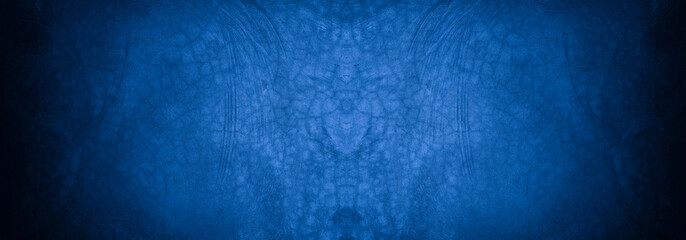 Old wall pattern texture cement blue dark abstract  blue color design are light with black gradient background.