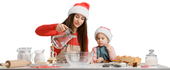 happy Mother and daughter preparing cream puffs