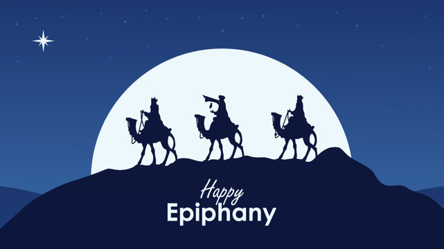 silhouette three king on camel for epiphany background