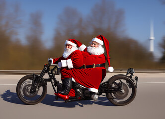 Dual Santa Clause on long Motorcycle Generative AI