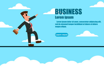 Businessman balancing on the rope. Designed can use for web banner. Business Concept. Vector illustration