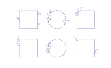Floral decorative vector frame. Circle and square shaped frame. Elegant ornaments.