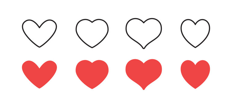 Hearts icon collection. Set of hearts. Linear and flat design, valentine's day love symbol.