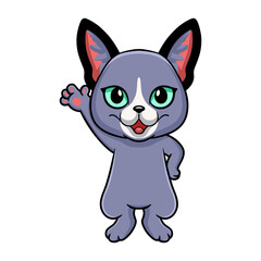 Cute russian blue cat cartoon waving hand