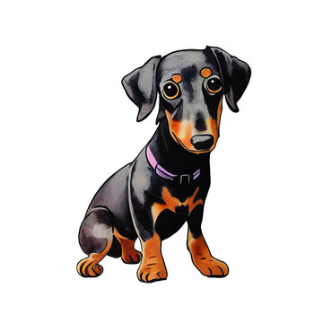 Watercolor dachshund dog on a clean white background created with generative AI and other techniques