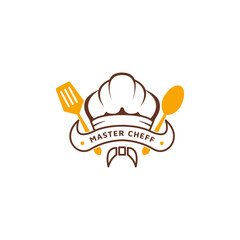 kitchen master chef hat for restaurant vector badge logo design