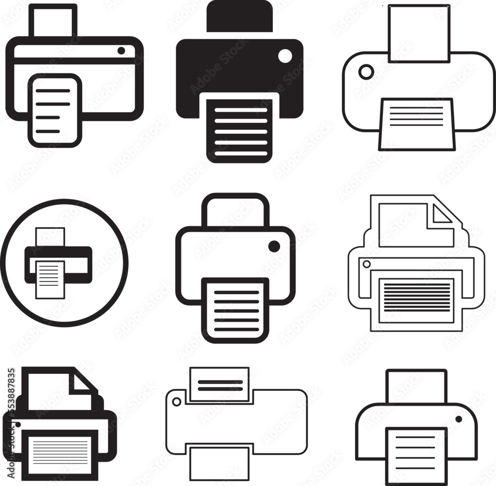 Aufkleber printer vector icons set. illustration isolated for graphic and web design..eps
