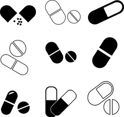  Pills icon set illustration on white background
