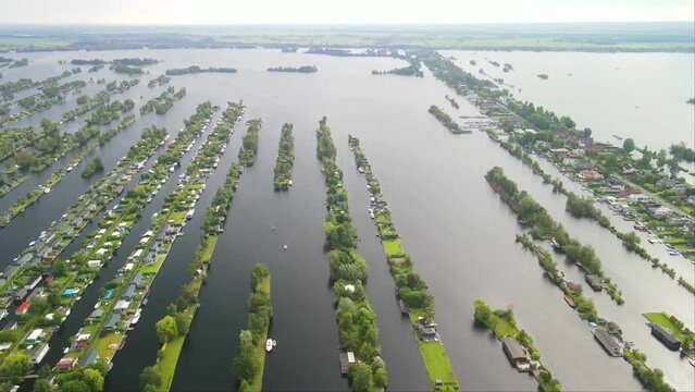 Drone shot Beautiful nature area for recreation in the Vinkeveen, Netherlands