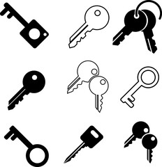 vector key icon set on white background