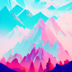 Pure Blue Pink Sweet Milk Mountain - Colorful Stylistic Art
