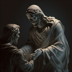 Statue of Jesus Christ helping a sad person
