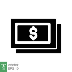 Dollar icon. Money sign, dollar paper bills, cash, financial and banking, business concept. Simple flat style. Vector illustration isolated on white background. EPS 10.