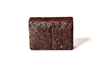 Brownie bread chocolate cake isolated on white background