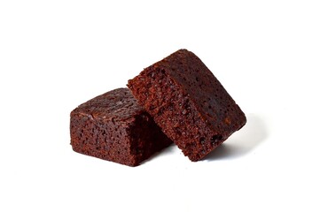 Brownie bread chocolate cake isolated on white background
