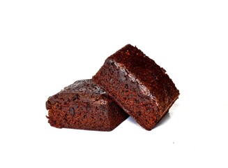 Brownie bread chocolate cake isolated on white background