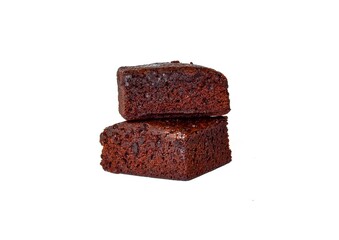 Brownie bread chocolate cake isolated on white background
