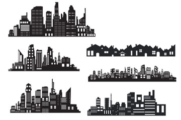 Obraz premium set of City silhouette in flat style. Modern urban landscape. Vector illustration. City skyscrapers building office skyline on white background