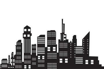set of City silhouette in flat style. Modern urban landscape. Vector illustration. City skyscrapers building office skyline on white background