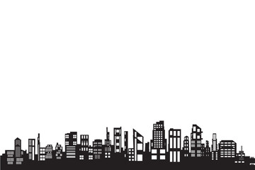 set of City silhouette in flat style. Modern urban landscape. Vector illustration. City skyscrapers building office skyline on white background