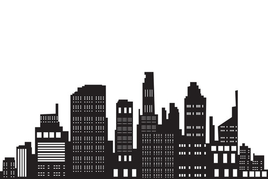 set of City silhouette in flat style. Modern urban landscape. Vector illustration. City skyscrapers building office skyline on white background © Dani