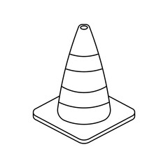 Traffic Cone Black Line Icon Clipart in Animated Cartoon Vector Illustration