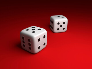 Dice placed on red background. 3d render