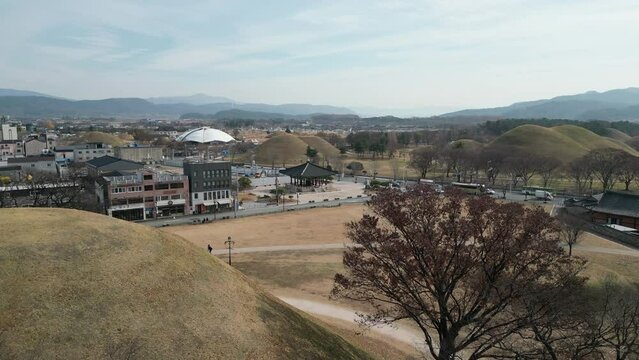 Gyeongju downtown tomb view in winter at Gyeongju, South Korea