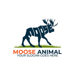 Moose Wildlife animal logo design vector, icon with Warp Text Into the Shape of a Moose